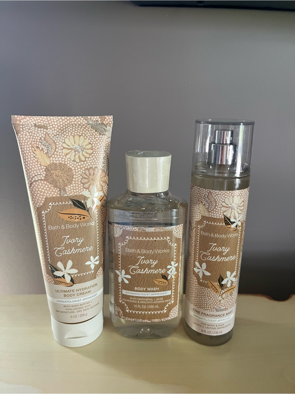 Bath & Body Works Ivory Cashmere Body Wash, Fine Fragrance Mist & Body Cream Set